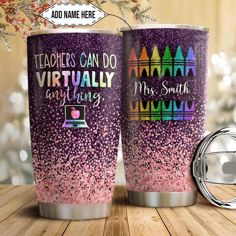 Personalized Teachers Can Do Virtually Stainless Steel Skinny Tumbler Bulk,  Double Wall Vacuum Slim Water Tumbler Cup With Lid, Reusable Metal Travel  Coffee Mug Meaningful Gift For Teacher – Love Mine Gifts