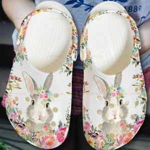 Rabbit With Flowers Gift For Lover Rubber , Comfy Footwear Personalized Clogs