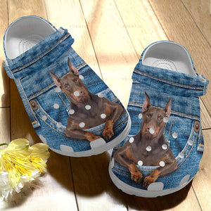 Clog Red Doberman Jeans Dog Gift For Lover Rubber Shoes Comfy Footwear Personalized Clogs - Love Mine Gifts