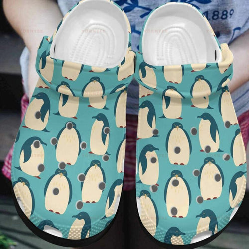 Cute Green Penguin Blue Gift For Lover Rubber , Comfy Footwear Personalized Clogs