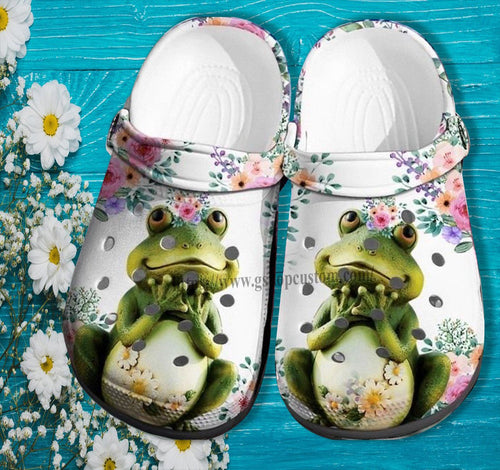 Green Frog Flower Shoes Gift Frog Girl - Frog Princess Shoes Daughter Birthday Personalized Clogs
