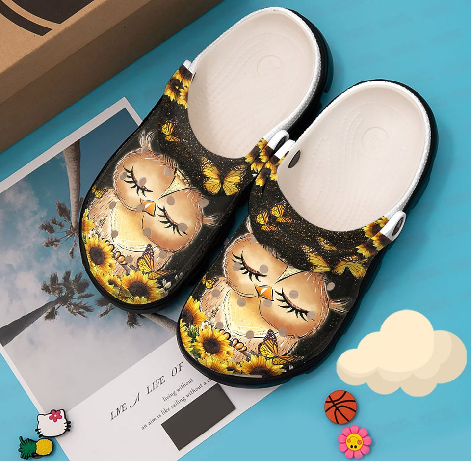Clog Owl Personalized Clog, Custom Name, Text, Color, Number Fashion Style For Women, Men, Kid, Print 3D Sunflower - Love Mine Gifts