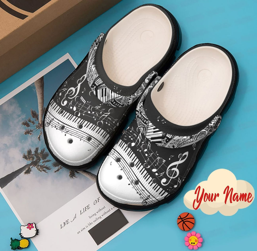 Music Personalized Clog, Custom Name, Text, Color, Number Fashion Style For Women, Men, Kid, Print 3D Piano Lover