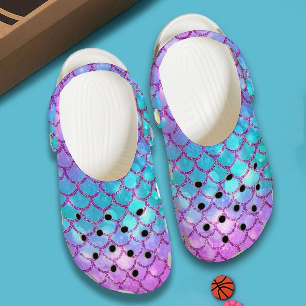 Clog Mermaid Personalized Clog, Custom Name, Text, Color, Number Fashion Style For Women, Men, Kid, Print 3D Pink And Blue Scales - Love Mine Gifts