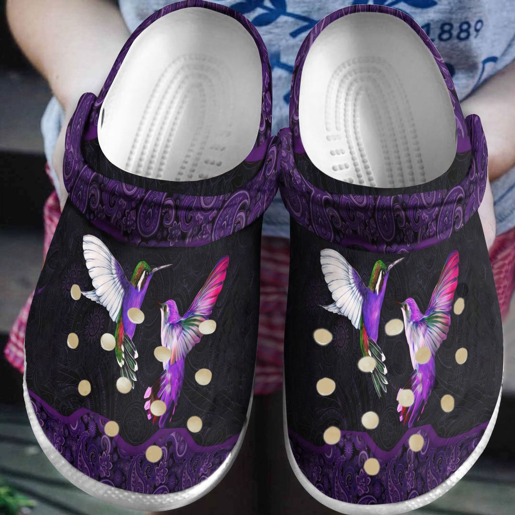 Hummingbird Personalized Clog, Custom Name, Text, Color, Number Fashion Style For Women, Men, Kid, Print 3D Purple Mandala Hummingbird
