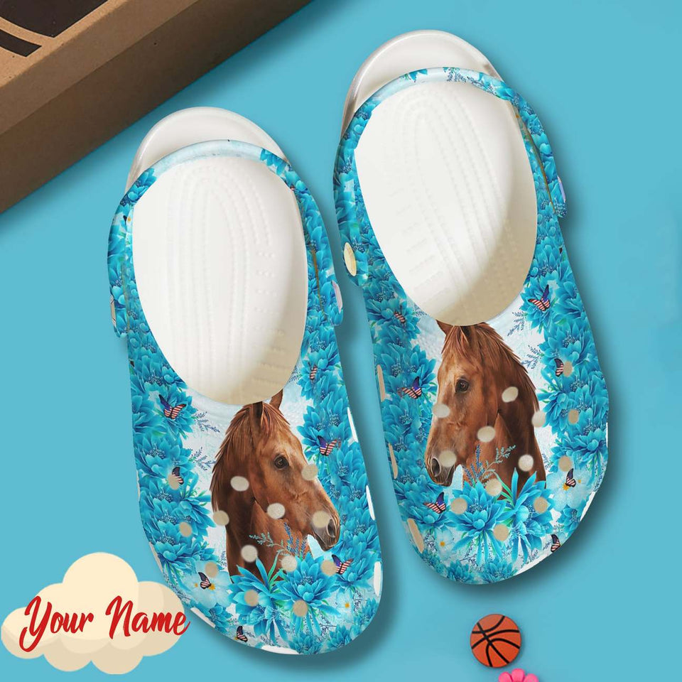 Clog Horse Personalized Clog, Custom Name, Text, Color, Number Fashion Style For Women, Men, Kid, Print 3D Cute Horses - Love Mine Gifts
