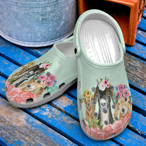 Goat Personalized Clog, Custom Name, Text, Color, Number Fashion Style For Women, Men, Kid, Print 3D Goats And Flowers
