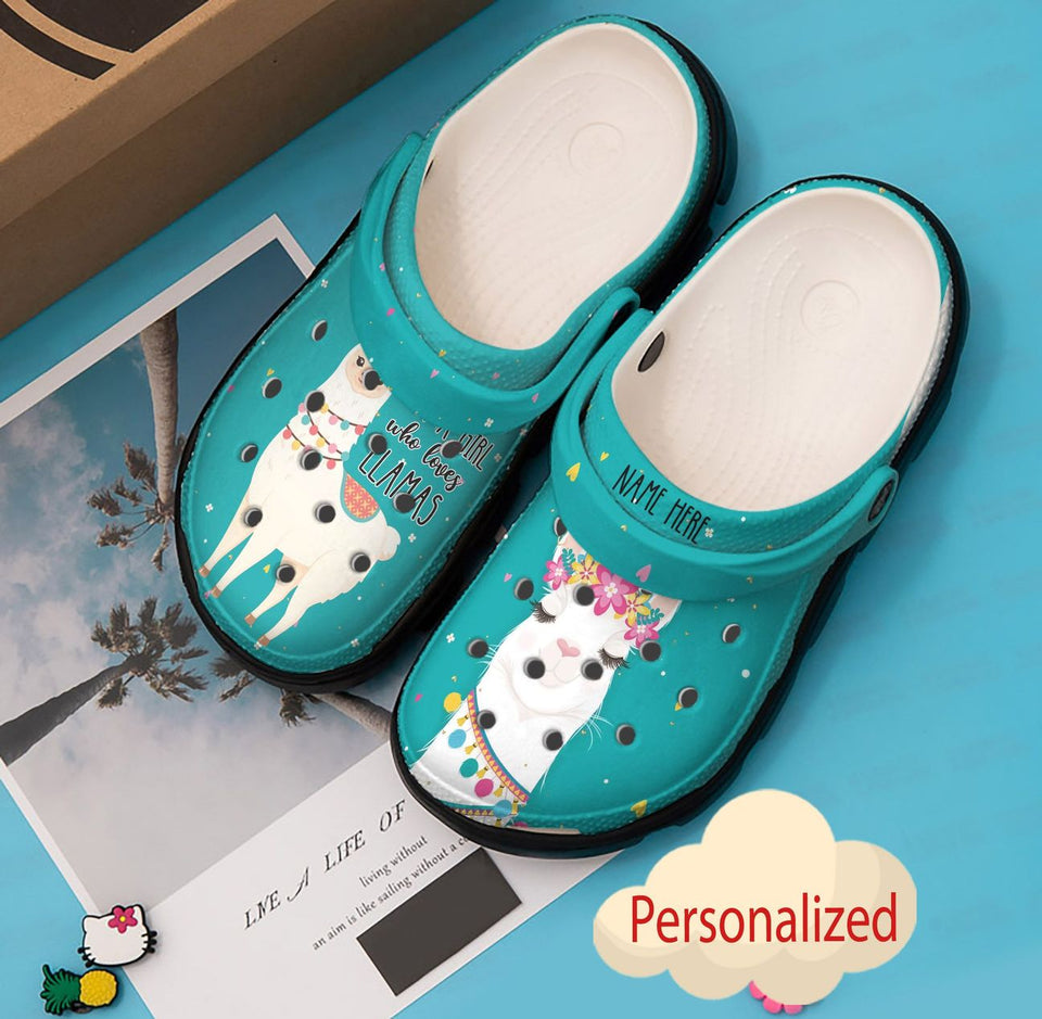 Clog Llamas Personalized Clog, Custom Name, Text, Color, Number Fashion Style For Women, Men, Kid, Print 3D Just A Girl Who Loves Llamas - Love Mine Gifts
