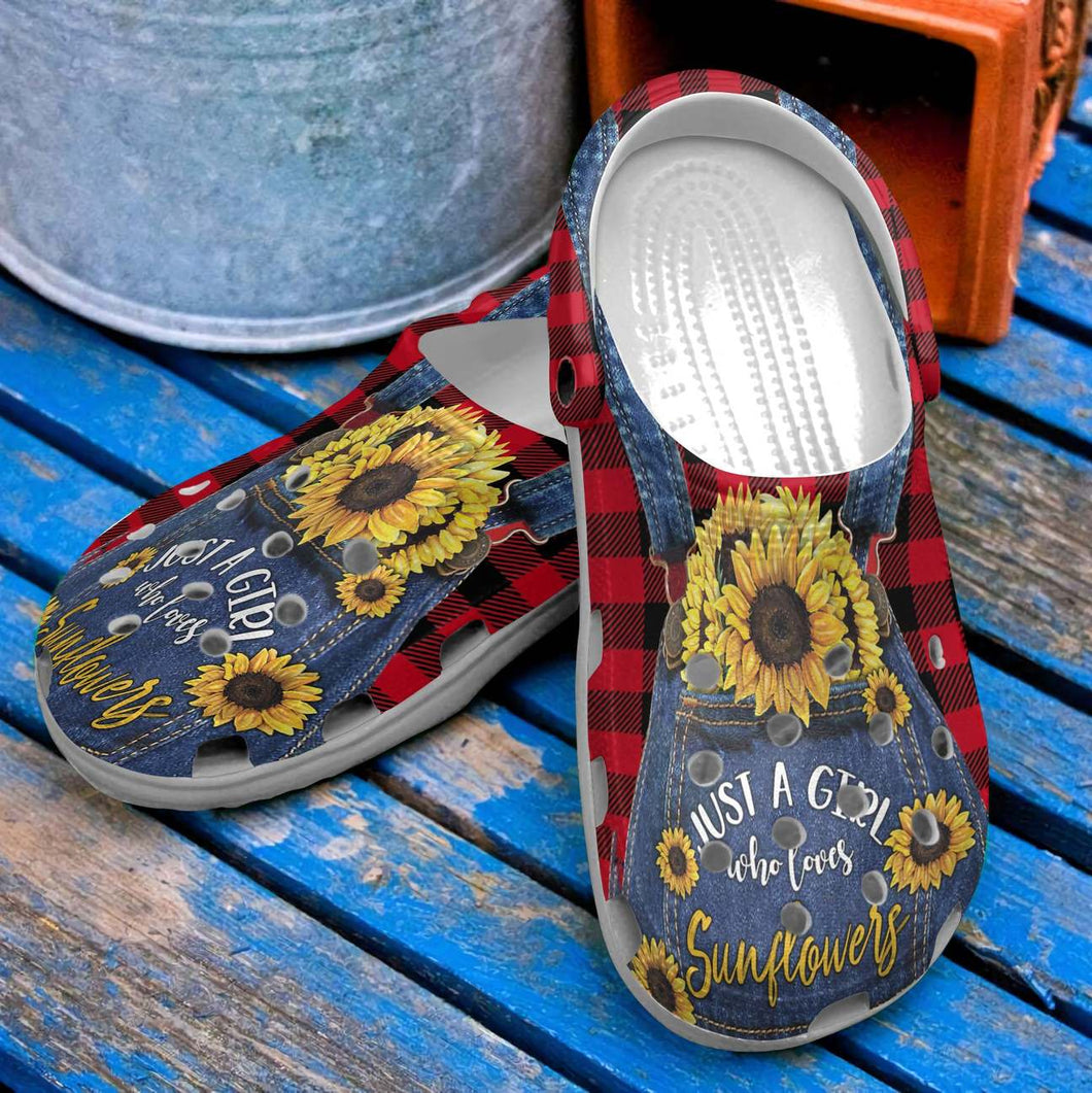 Hippie Personalized Clog, Custom Name, Text, Color, Number Fashion Style For Women, Men, Kid, Print 3D Sunflower In Jeans