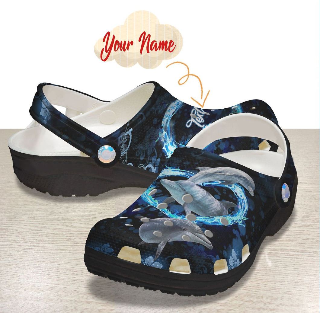 Clog Lovely Dolphin Personalized Clog, Custom Name, Text, Color, Number Fashion Style For Women, Men, Kid, Print 3D - Love Mine Gifts
