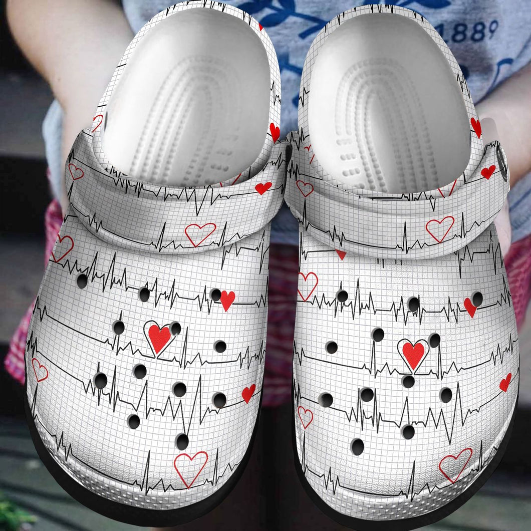Clog Nurse Personalized Clog, Custom Name, Text, Color, Number Fashion Style For Women, Men, Kid, Print 3D Heartbeat - Love Mine Gifts