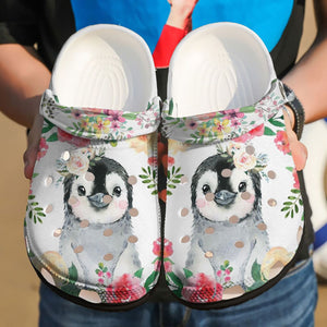 Clog Penguin Personalized Clog, Custom Name, Text, Color, Number Fashion Style For Women, Men, Kid, Print 3D Cute Floral Penguin - Love Mine Gifts