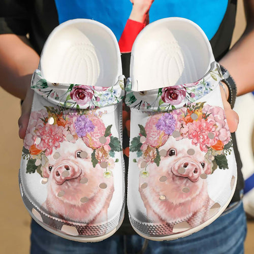 Pig Personalized Clog, Custom Name, Text, Color, Number Fashion Style For Women, Men, Kid, Print 3D Floral Pig