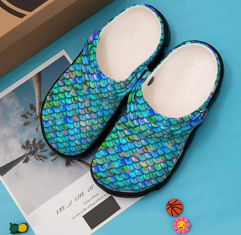 Clog Mermaid Personalized Clog, Custom Name, Text, Color, Number Fashion Style For Women, Men, Kid, Print 3D Mermaid Scales - Love Mine Gifts