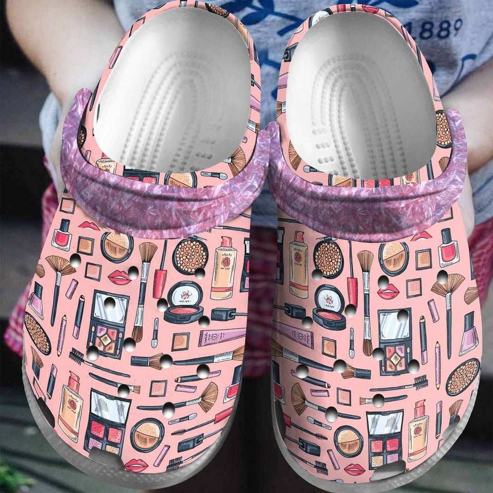 Makeup Personalized Clog, Custom Name, Text, Color, Number Fashion Style For Women, Men, Kid, Print 3D Unique Pink