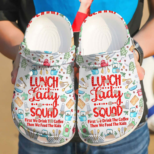 Clog Lunch Lady Personalized Clog, Custom Name, Text, Color, Number Fashion Style For Women, Men, Kid, Print 3D Drink Then Feed - Love Mine Gifts