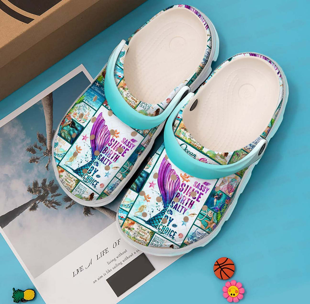 Clog Mermaid Personalized Clog, Custom Name, Text, Color, Number Fashion Style For Women, Men, Kid, Print 3D Salty By Choice - Love Mine Gifts