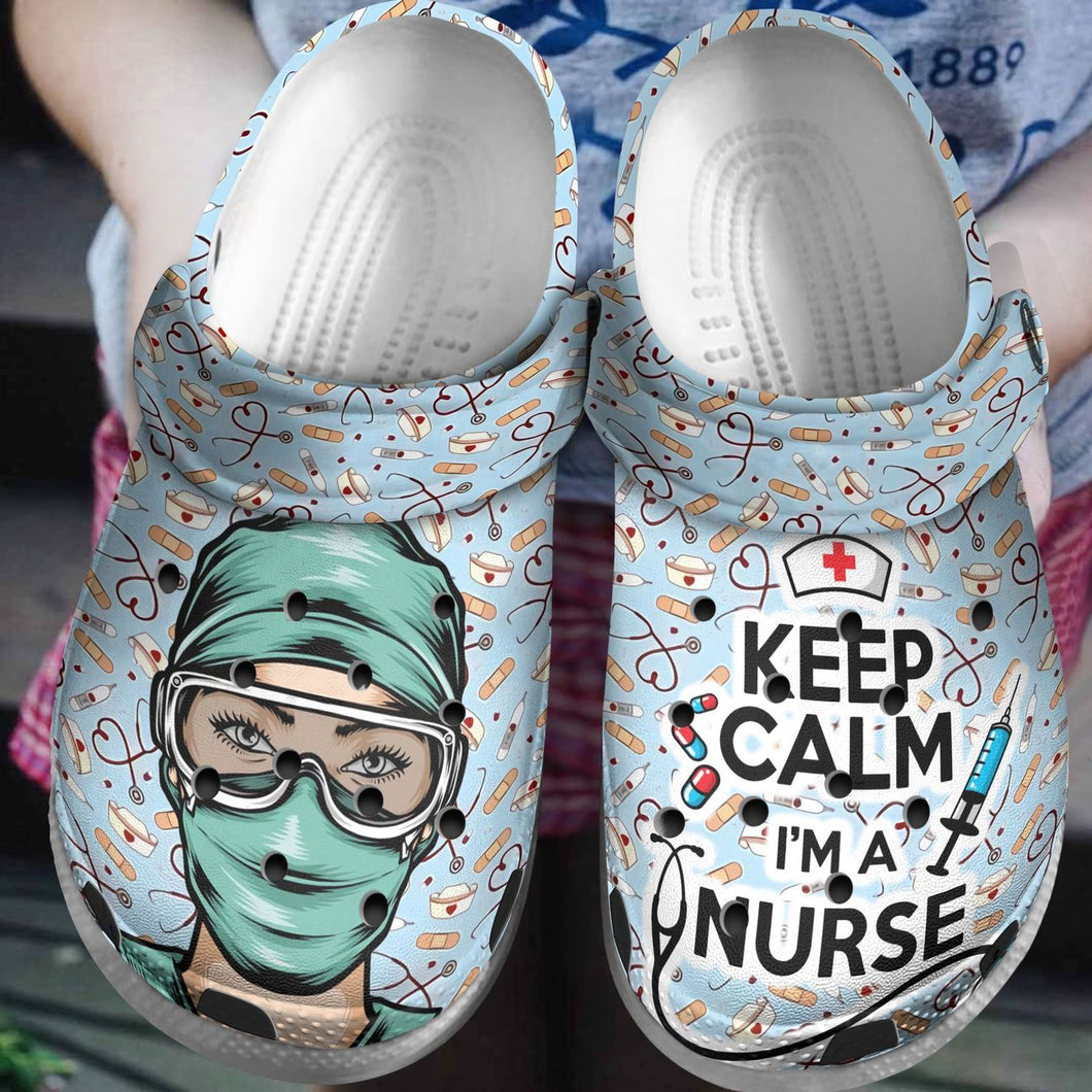 Clog Nurse Personalized Clog, Custom Name, Text, Color, Number Fashion Style For Women, Men, Kid, Print 3D Keep Calm I Am A Nurse - Love Mine Gifts