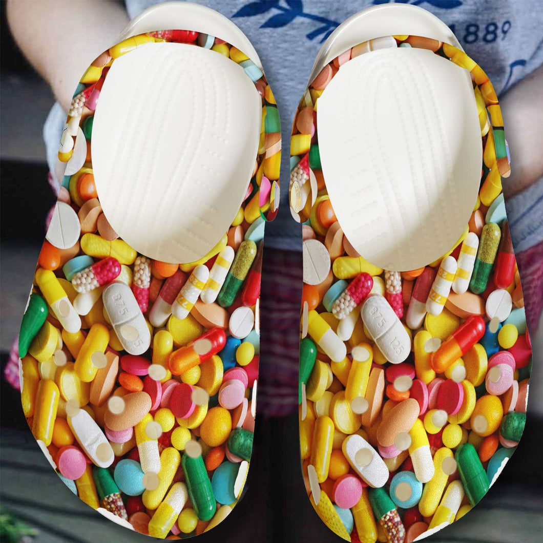Pharmacy Personalized Clog, Custom Name, Text, Color, Number Fashion Style For Women, Men, Kid, Print 3D Colorful Pills