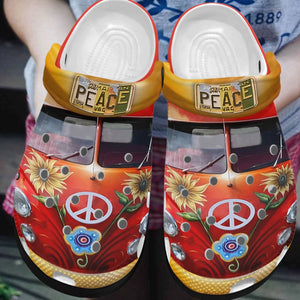Hippie Personalized Clog, Custom Name, Text, Color, Number Fashion Style For Women, Men, Kid, Print 3D Red Hippie Bus