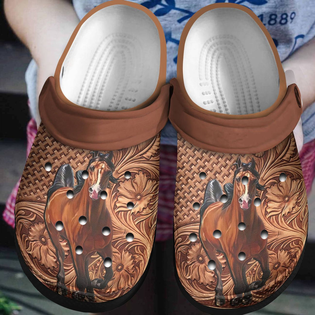 Clog Horse Personalized Clog, Custom Name, Text, Color, Number Fashion Style For Women, Men, Kid, Print 3D Brown Horse Vq - Love Mine Gifts