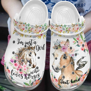 Horse Personalized Clog, Custom Name, Text, Color, Number Fashion Style For Women, Men, Kid, Print 3D Horse Flower