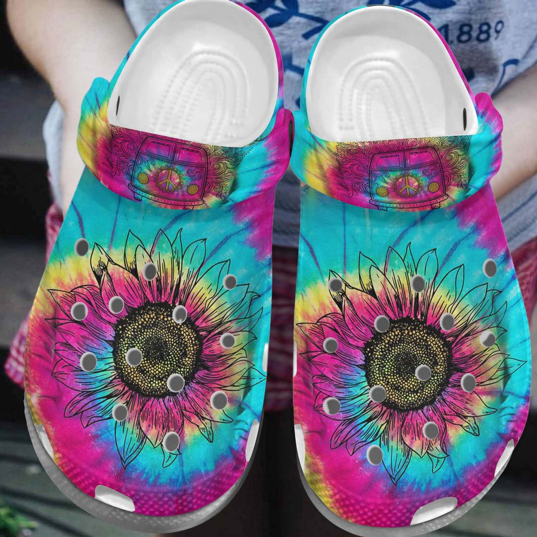 Hippie Personalized Clog, Custom Name, Text, Color, Number Fashion Style For Women, Men, Kid, Print 3D Sunflower