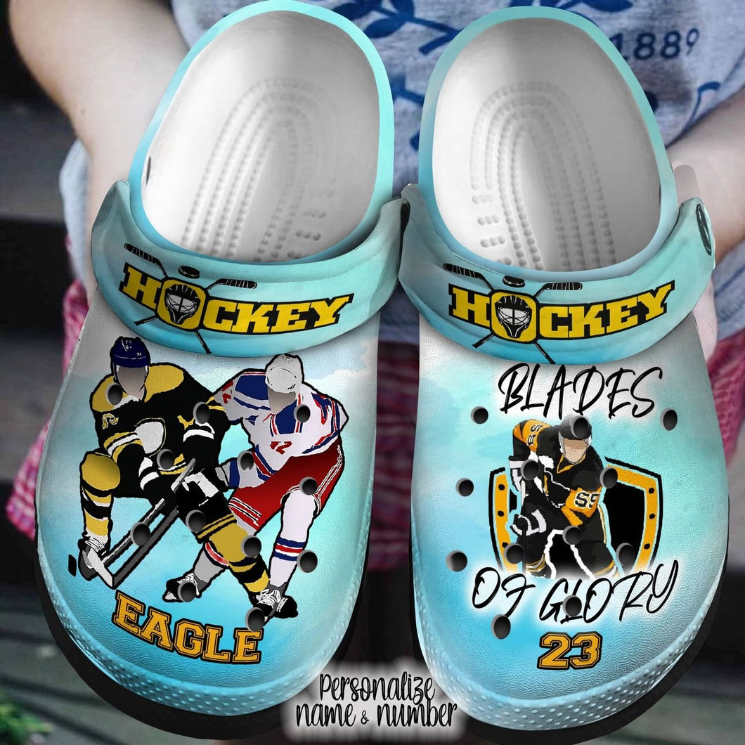 Clog Hockey Personalized Clog, Custom Name, Text, Color, Number Fashion Style For Women, Men, Kid, Print 3D Blades Of Glory - Love Mine Gifts