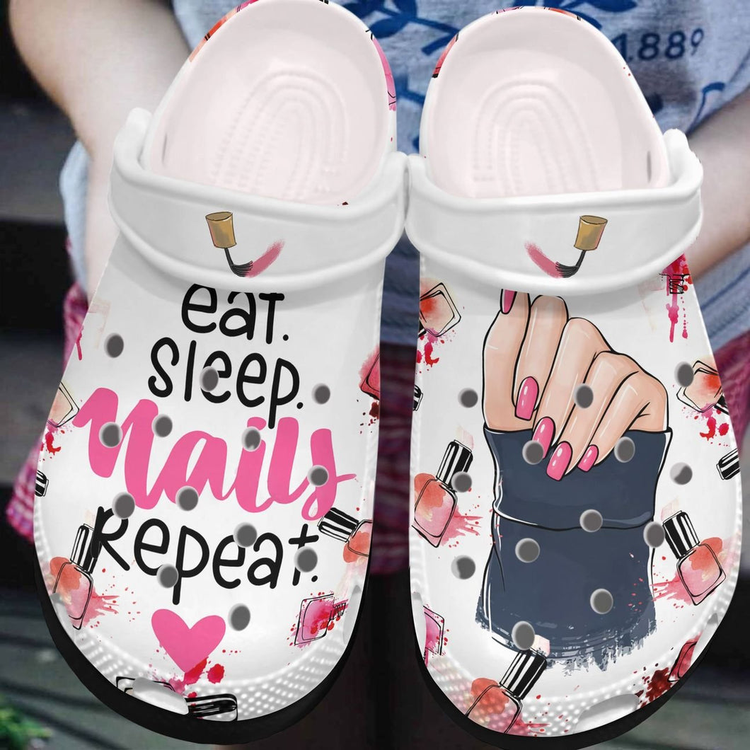 Nail Tech Personalized Clog, Custom Name, Text, Color, Number Fashion Style For Women, Men, Kid, Print 3D Eat Sleep Nails Repeat