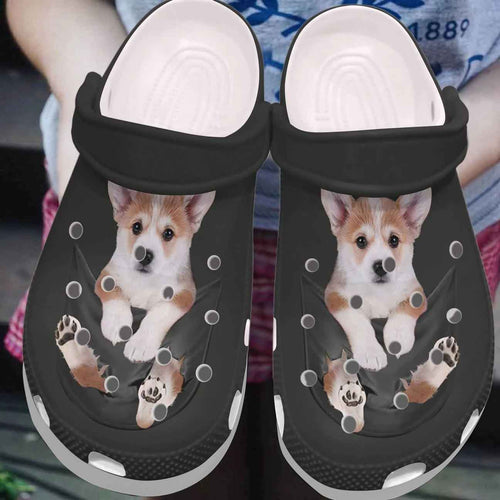 Clog Corgi Personalized Clog, Custom Name, Text, Color, Number Fashion Style For Women, Men, Kid, Print 3D Corgi In A Pocket - Love Mine Gifts