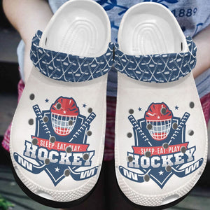Hockey Personalized Clog, Custom Name, Text, Color, Number Fashion Style For Women, Men, Kid, Print 3D Sleep Eat Play