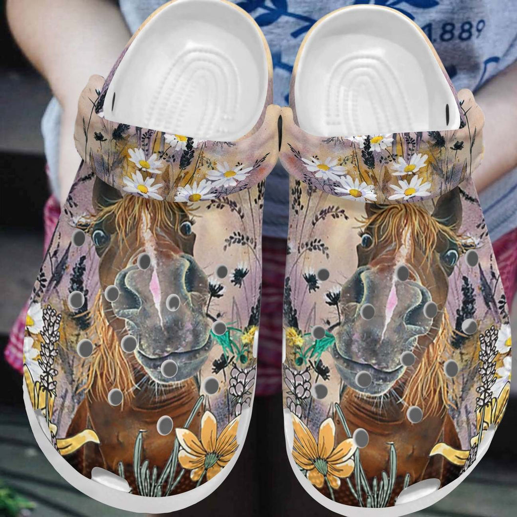 Horse Personalized Clog, Custom Name, Text, Color, Number Fashion Style For Women, Men, Kid, Print 3D Horse And Flowers