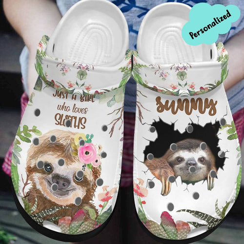 Clog Sloth Personalized Clog, Custom Name, Text, Color, Number Fashion Style For Women, Men, Kid, Print 3D Sloth Cr - Love Mine Gifts