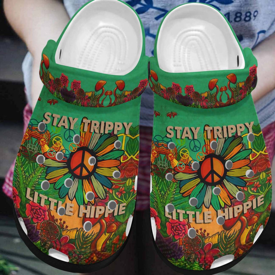 Hippie Personalized Clog, Custom Name, Text, Color, Number Fashion Style For Women, Men, Kid, Print 3D Stay Trippy Little Hippie