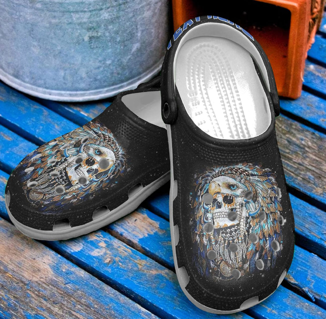 Native American Personalized Clog, Custom Name, Text, Color, Number Fashion Style For Women, Men, Kid, Print 3D Eagle Warrior Skull
