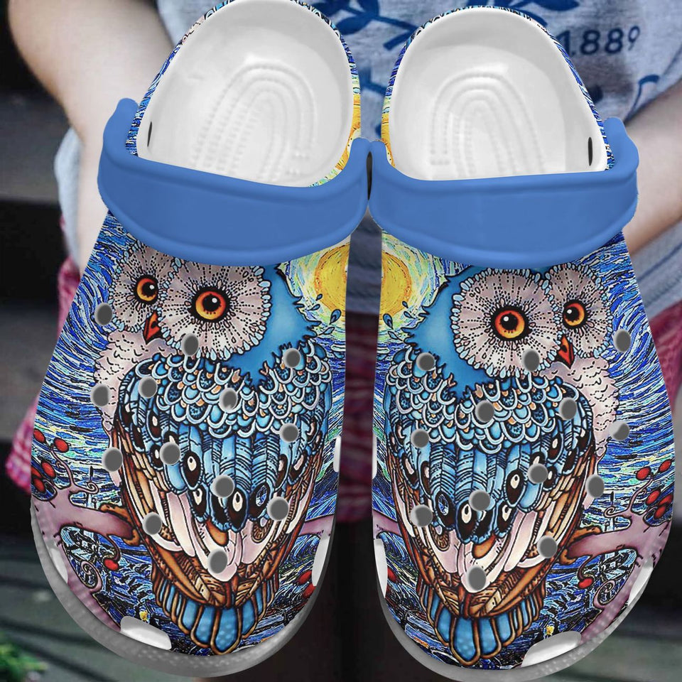 Clog Owl Personalized Clog, Custom Name, Text, Color, Number Fashion Style For Women, Men, Kid, Print 3D Starry Night Owl - Love Mine Gifts