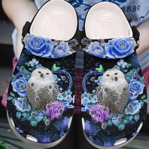 Owl Personalized Clog, Custom Name, Text, Color, Number Fashion Style For Women, Men, Kid, Print 3D Floral Snow Owl