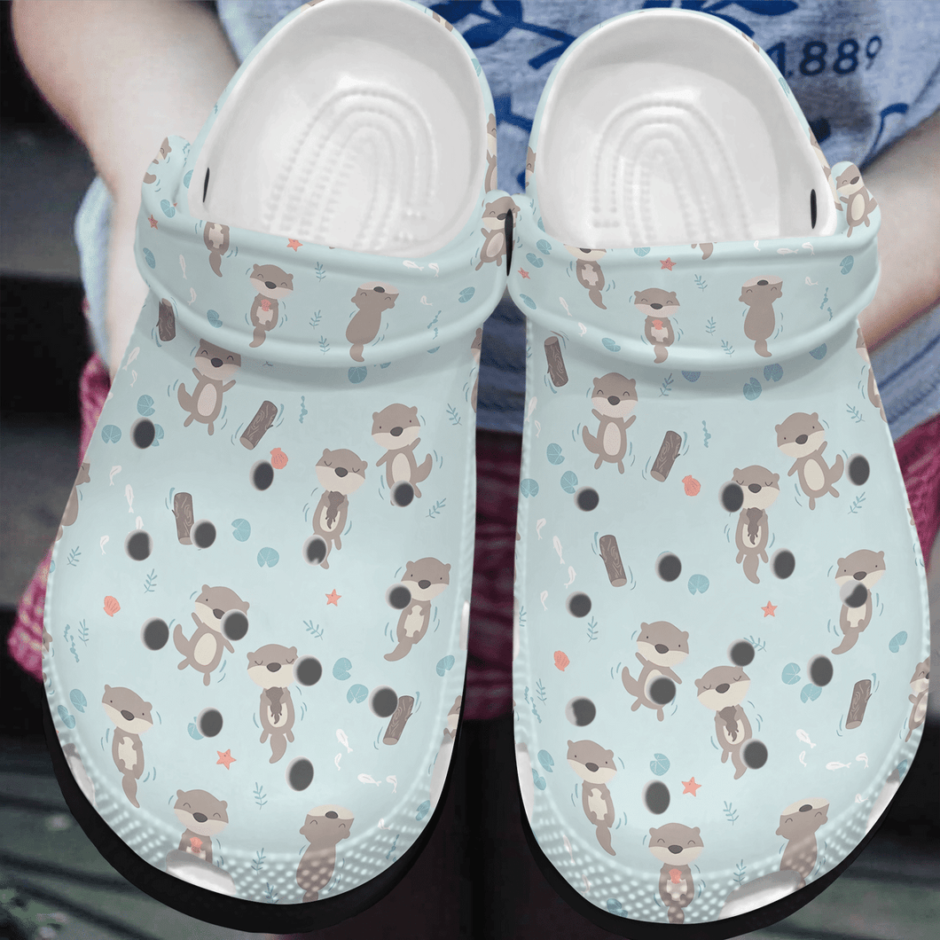 Clog Otter Personalized Clog, Custom Name, Text, Color, Number Fashion Style For Women, Men, Kid, Print 3D Floating Otters - Love Mine Gifts