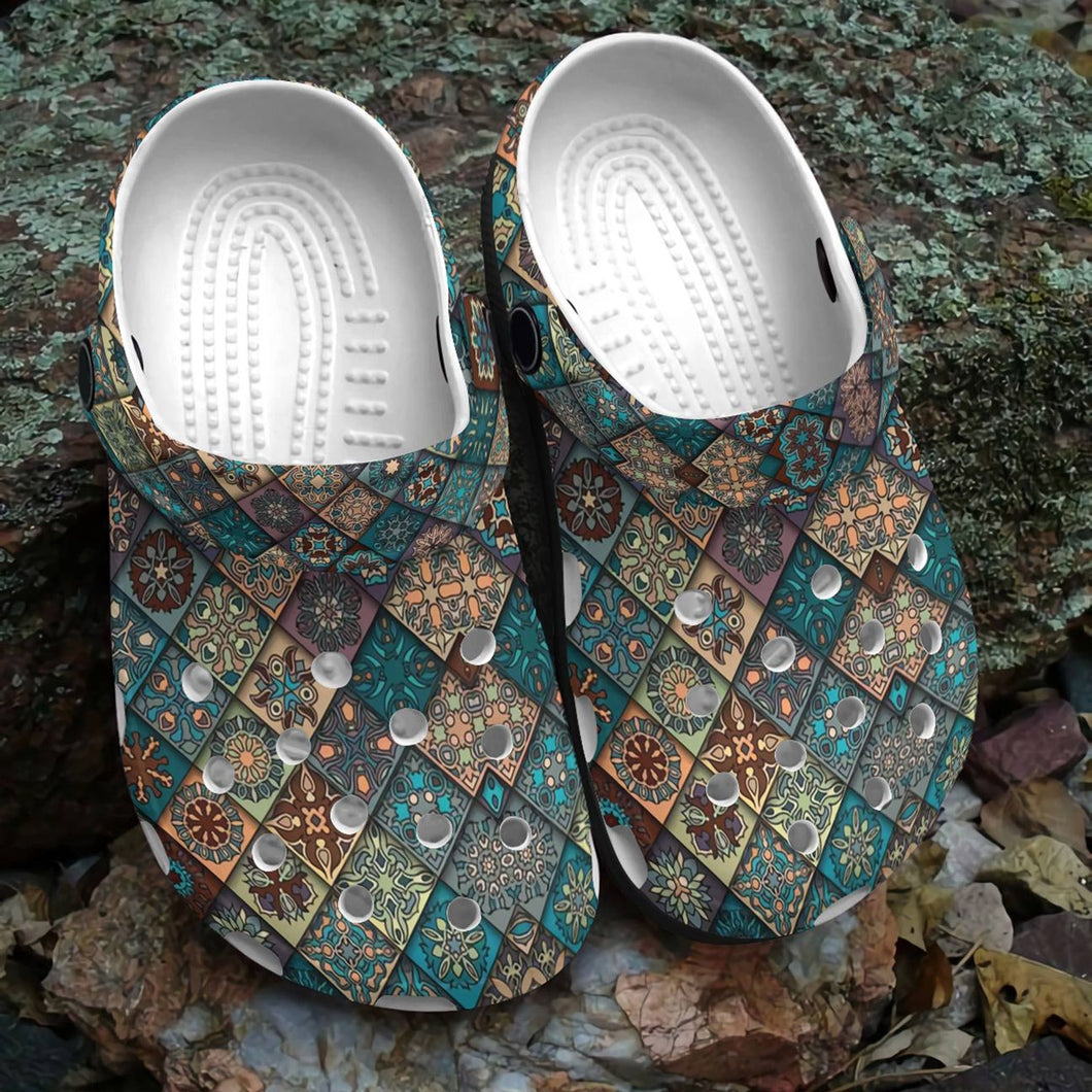 Hippie Personalized Clog, Custom Name, Text, Color, Number Fashion Style For Women, Men, Kid, Print 3D Vintage Tiles