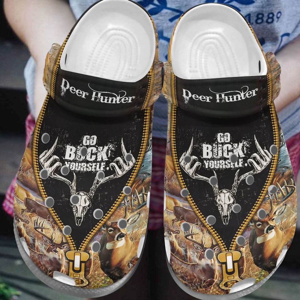 Clog Hunting Personalized Clog, Custom Name, Text, Color, Number Fashion Style For Women, Men, Kid, Print 3D Go Buck Yourself - Love Mine Gifts