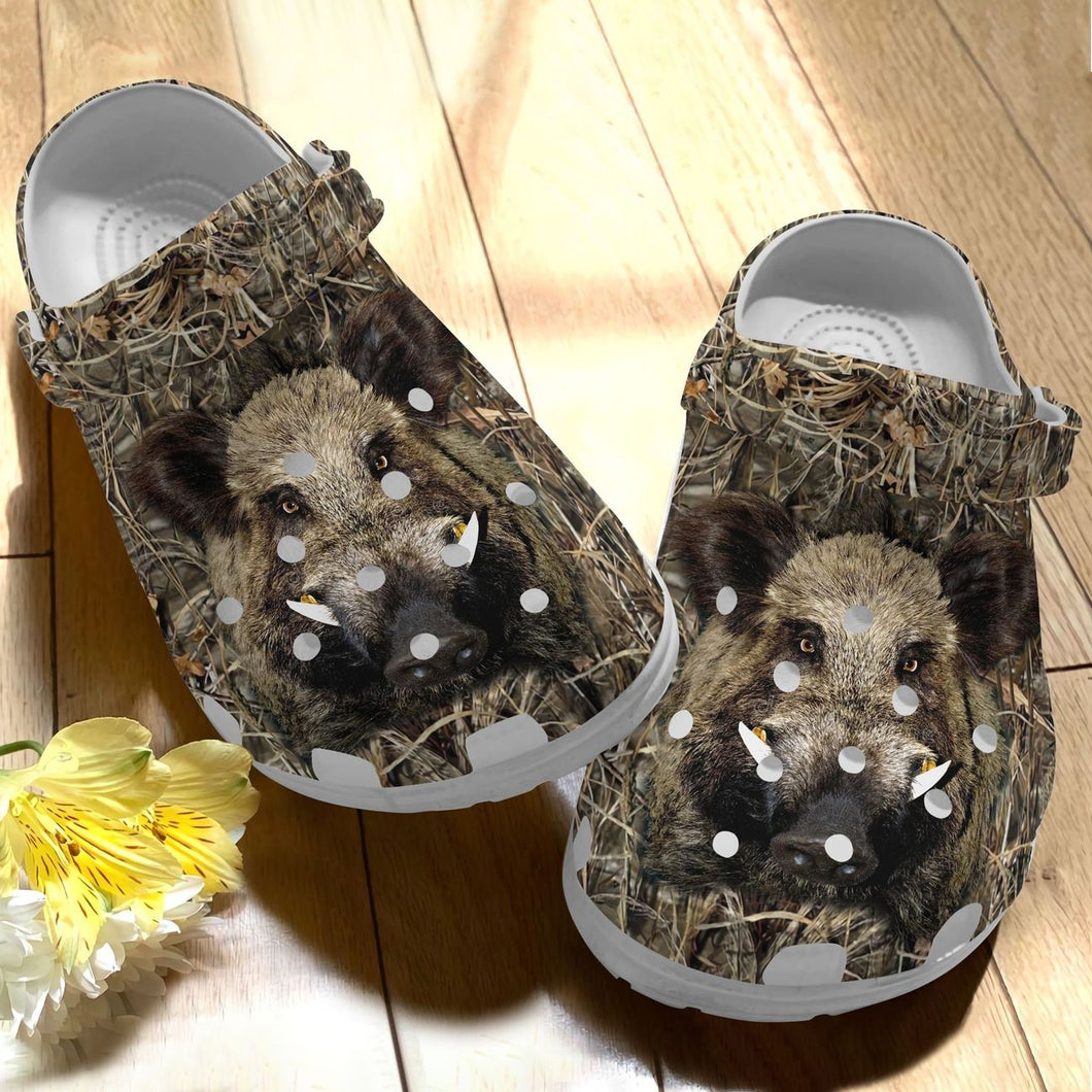 Hunting Personalized Clog, Custom Name, Text, Color, Number Fashion Style For Women, Men, Kid, Print 3D Boar In Front