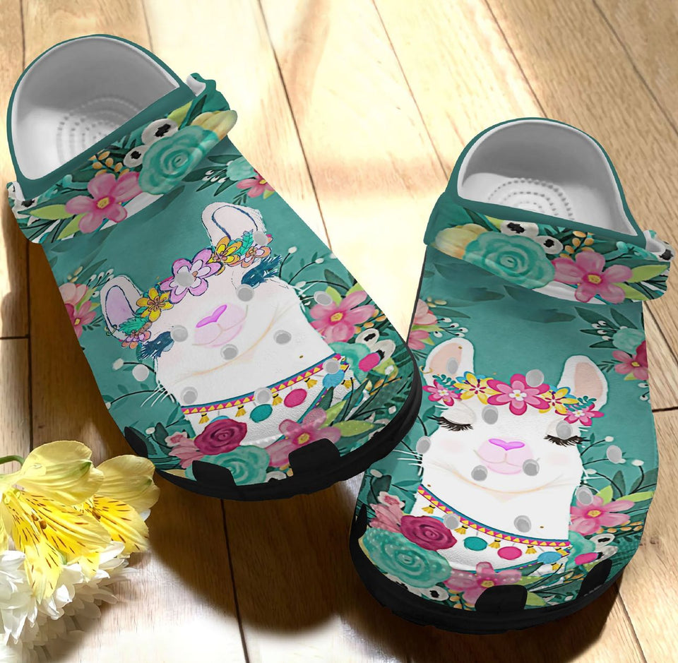 Llama Personalized Clog, Custom Name, Text, Color, Number Fashion Style For Women, Men, Kid, Print 3D Llama Flower