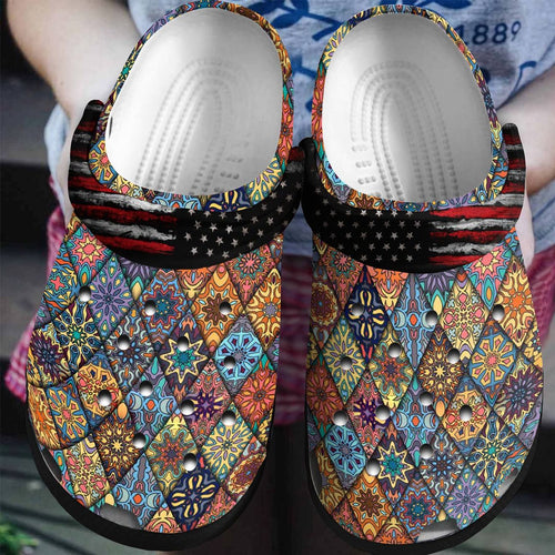 Clog Quilting Personalized Clog, Custom Name, Text, Color, Number Fashion Style For Women, Men, Kid, Print 3D Hippie Color - Love Mine Gifts