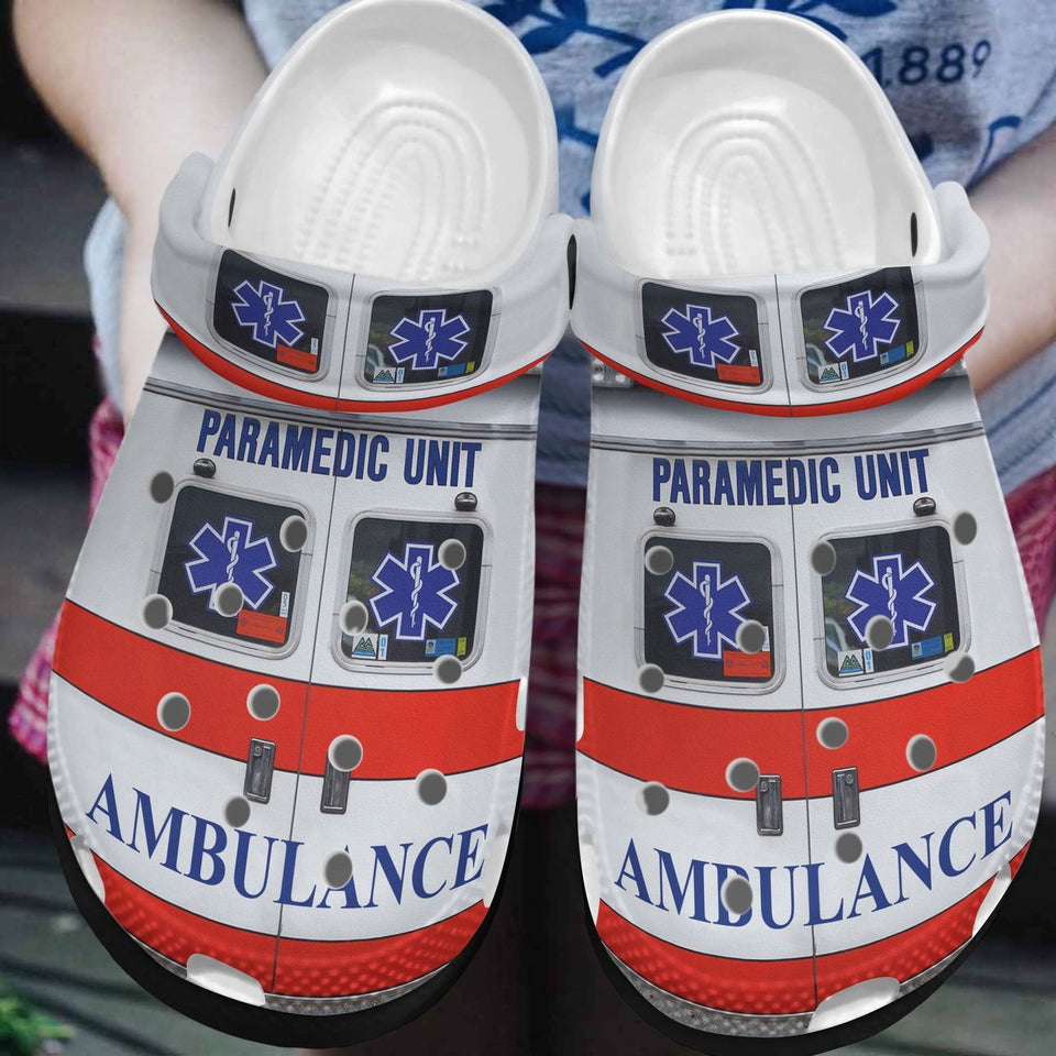 Clog Paramedic Personalized Clog, Custom Name, Text, Color, Number Fashion Style For Women, Men, Kid, Print 3D Ambulance - Love Mine Gifts