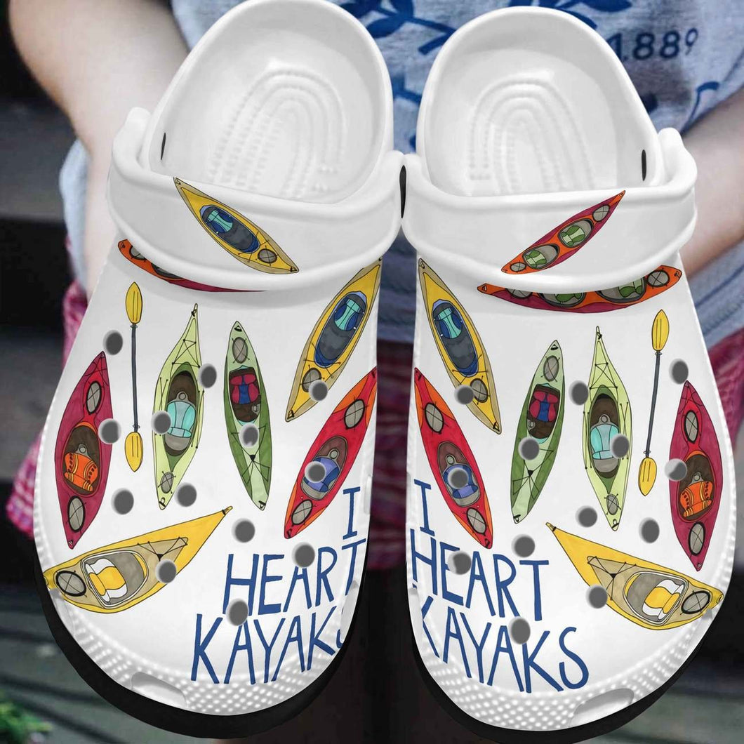 Kayak Personalized Clog, Custom Name, Text, Color, Number Fashion Style For Women, Men, Kid, Print 3D I Heart Kayak