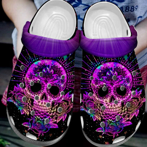 Skull Personalized Clog, Custom Name, Text, Color, Number Fashion Style For Women, Men, Kid, Print 3D Purple Skull