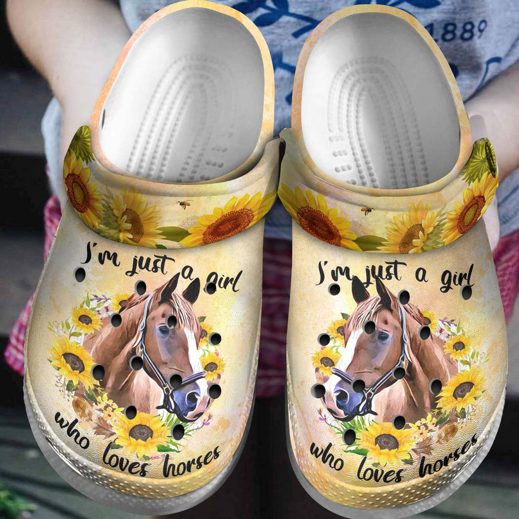 Clog Horse Personalized Clog, Custom Name, Text, Color, Number Fashion Style For Women, Men, Kid, Print 3D Just A Girl Who Loves Horse - Love Mine Gifts