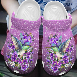 Clog Humming Bird Personalized Clog, Custom Name, Text, Color, Number Fashion Style For Women, Men, Kid, Print 3D Humming Bird In Purple - Love Mine Gifts