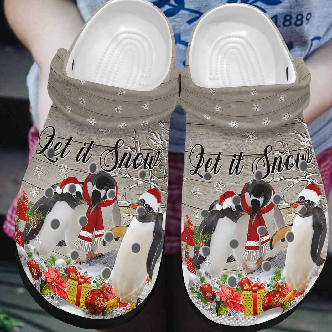 Penguin Personalized Clog, Custom Name, Text, Color, Number Fashion Style For Women, Men, Kid, Print 3D Let It Snow Penguin