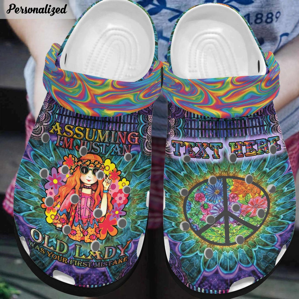 Clog Hippie Personalized Clog, Custom Name, Text, Color, Number Fashion Style For Women, Men, Kid, Print 3D Hippie Lady - Love Mine Gifts